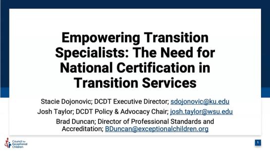 DCDT Need for National Certification Webinar