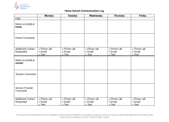 Home-School Communication Log for Parents and Practitioners